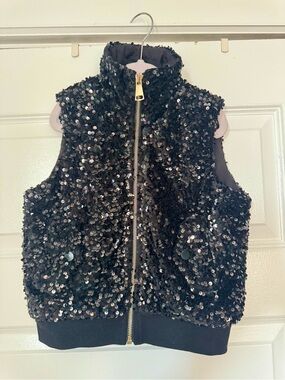 SSYS Girls XS Black Sequin Vest Jacket with Gold Zip